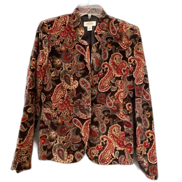 Talbots Women’s Multicolor Paisley Velvet  Blazer Jacket Size 6 brown Fall * TLC - Picture 1 of 10